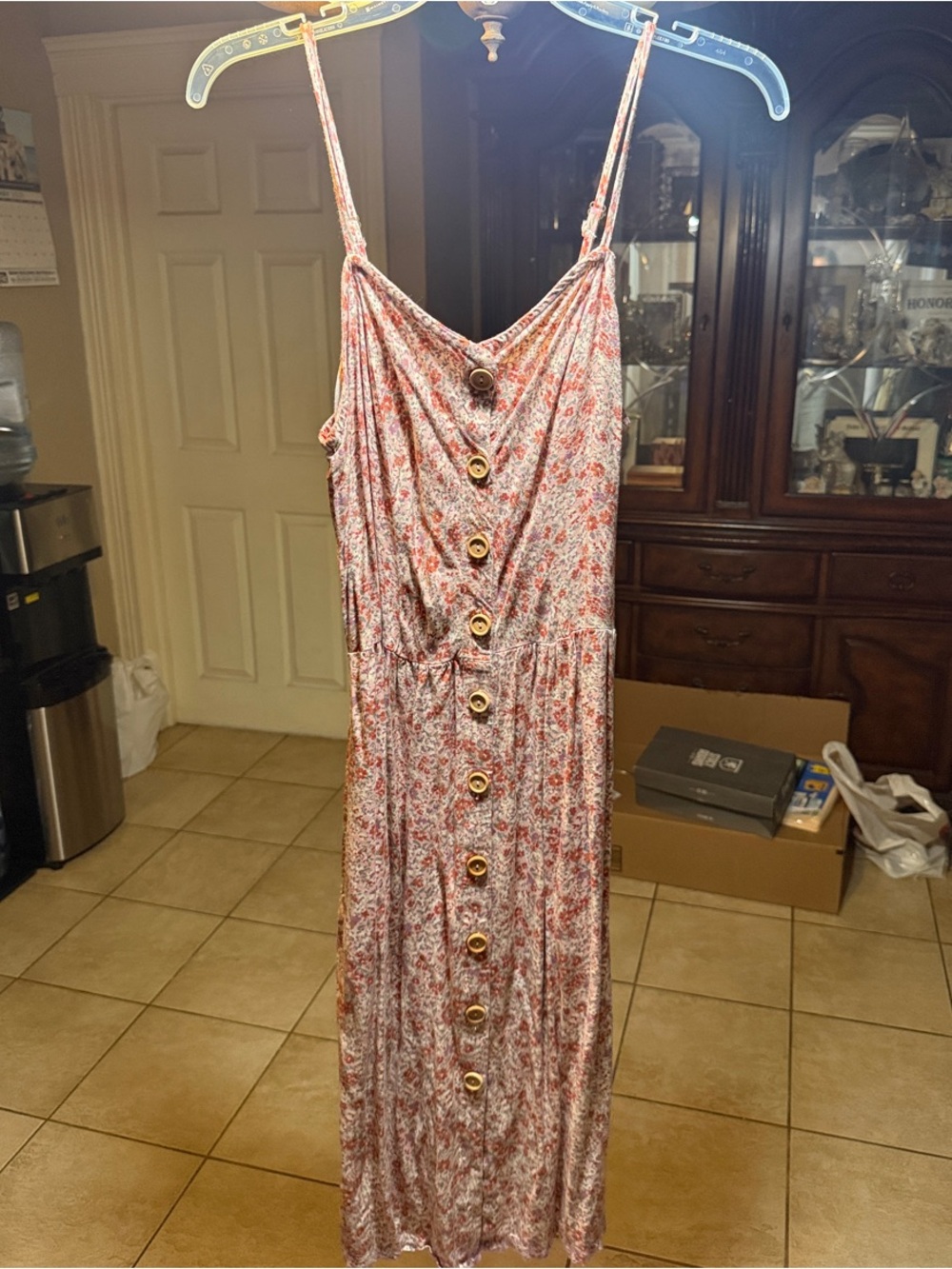 Mimi Chica Pink Floral Button-Front Midi Dress